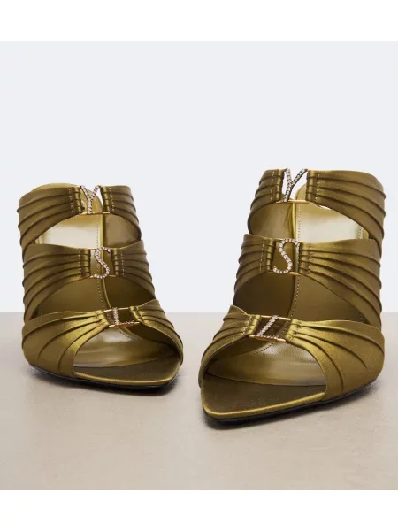 Papuci tip mules Saint Laurent din satin verde