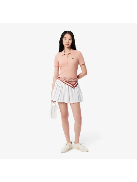 Lacoste Dopasowana Prążkowana Koszulka Polo różowa