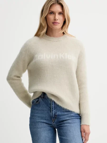 Πουλόβερ με προσθήκη μαλλιού Calvin Klein μπεζ