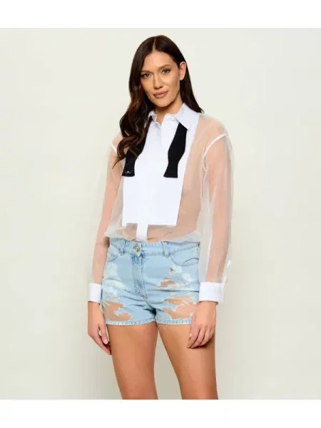 Elisabetta Franchi Denim salopetă cu adaos de mătase alb