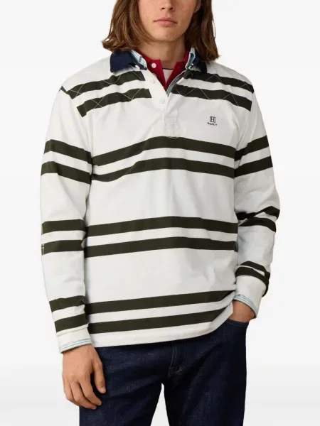 Lung tricou polo Hackett London cu dungi cu imagine alb