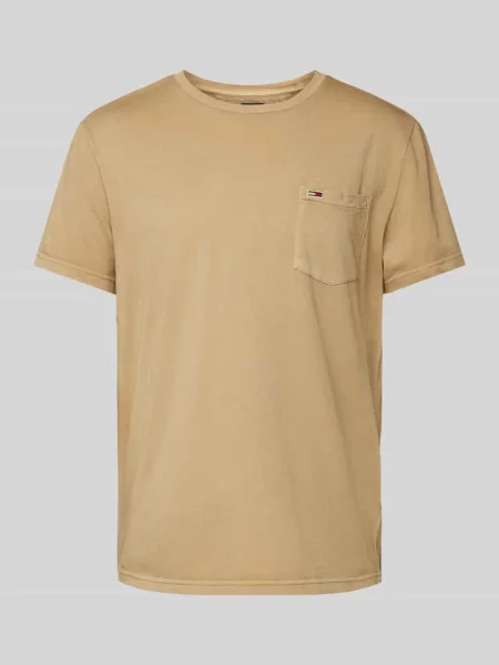 T-shirt o kroju regular fit z bawełny z kieszenią na piersi Tommy Jeans beżowa
