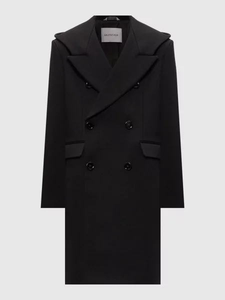 Двобортне пальто з вовни з капюшоном Balenciaga чорне