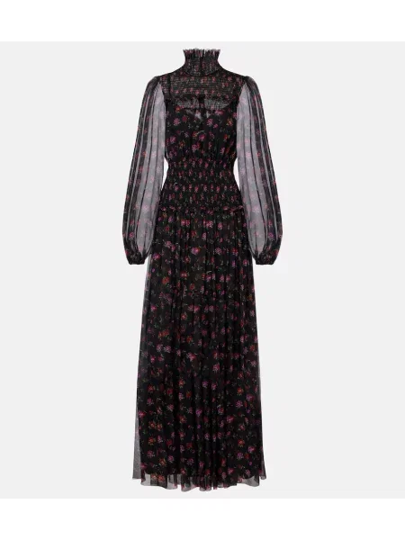 Rochie maxi Dolce&gabbana de mătase cu model floral de costum negru