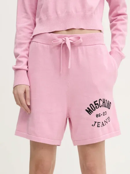 Moschino Jeans szorty z nadrukiem high waist różowy