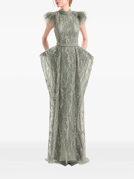Rochie Gemy Maalouf cu pene din dantelă verde