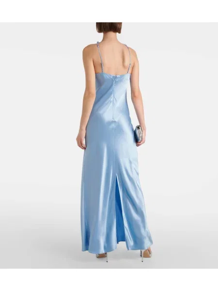 Rochie Staud din satin cu mărgele albastru