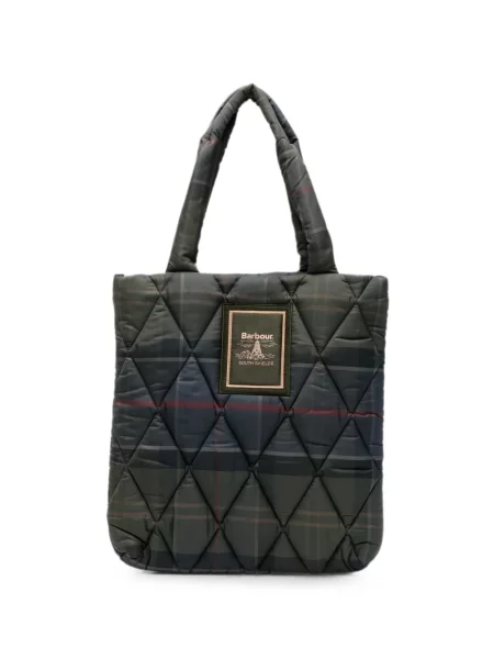 Matlasat geantă shopper Barbour în carouri verde