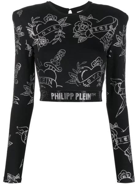Top Philipp Plein de cristal lung negru