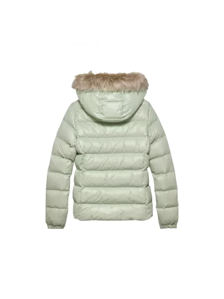Kurtka puchowa o kroju shaped fit z wyhaftowanym logo Tommy Jeans zielona