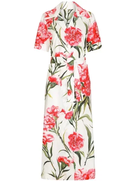 Rochie tip cămașă Dolce & Gabbana cu model floral cu imagine de costum alb