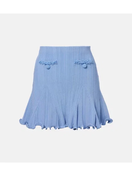 Dzianinowa spódnica Self-portrait z koralikami prążkowana niebieska