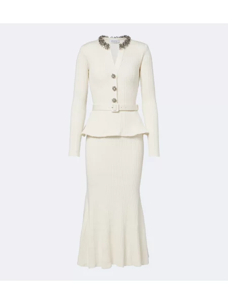 Rochie midi Self-portrait tricotate alb