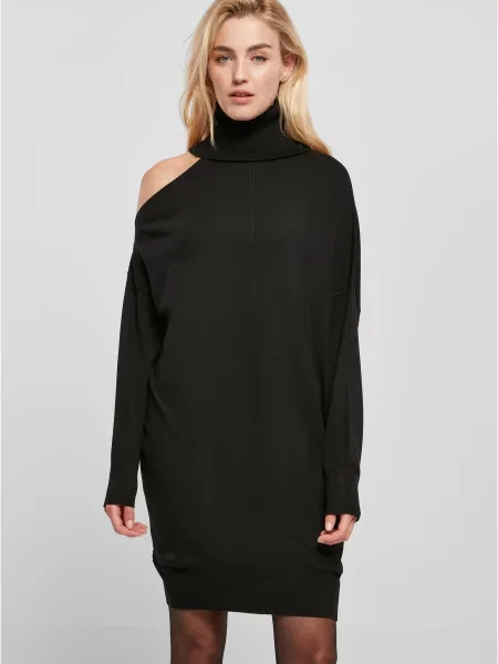 Dzianinowa sukienka Urban Classics na jednym ramieniu czarna