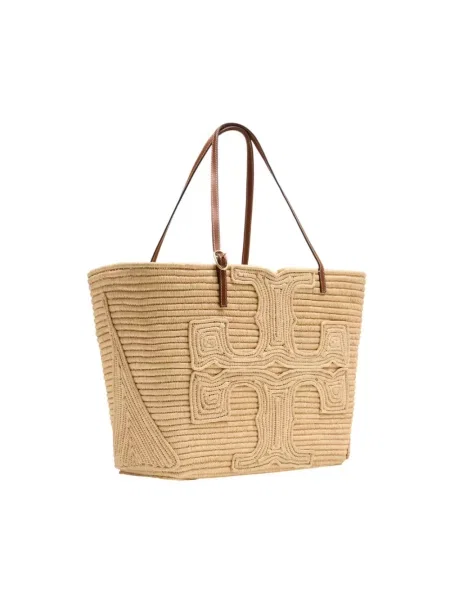 Torba plażowa Tory Burch skórzana beżowa