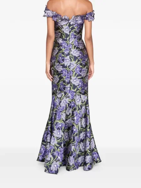 Rochie maxi Theia cu model floral cu imagine de costum albastru