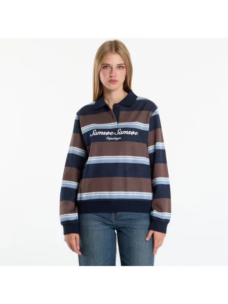 Tričko Samsøe Samsøe Sadory Ls Polo Brown Blue St. XS modré
