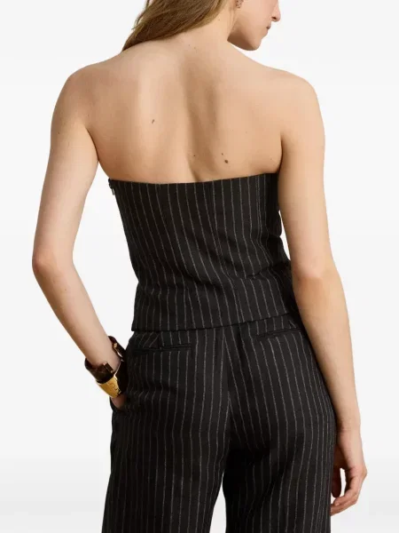 Λινένιος ριγέ τοπ Lauren Ralph Lauren στράπλες μαύρο