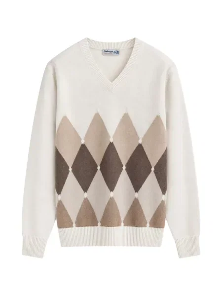 Pulover Ballantyne cu decolteu în V cu model argyle