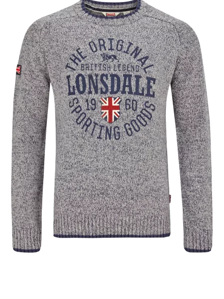 LONSDALE Svetr Borden marine modrá / šedý melír / červená bílá