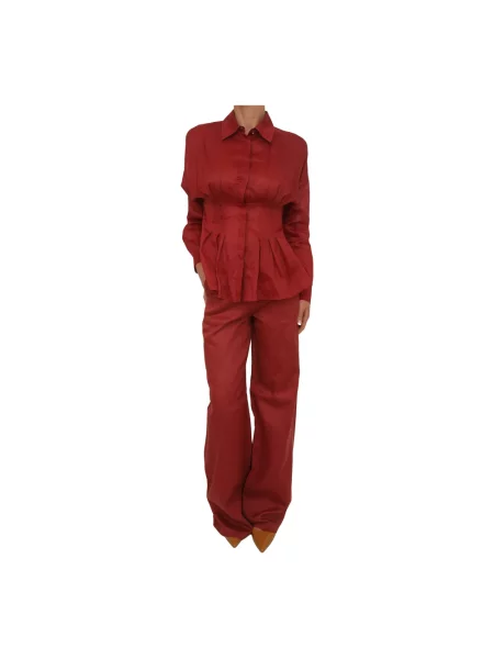 Lniane spodnie Max Mara Studio czerwone