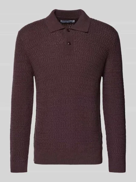 Sweter z dzianiny z mieszanki wełny z kołnierzykiem polo model ‘CAIDEN’ Samsoe Samsoe bordowy