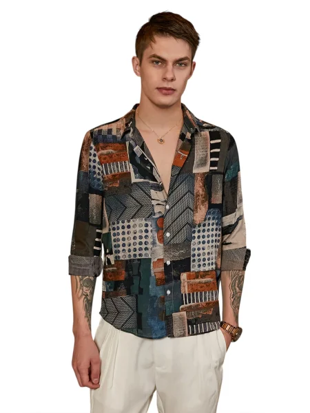 Campus Sutra Košeľa Emmalyn / indigo / hnedá / tmavozelená béžová