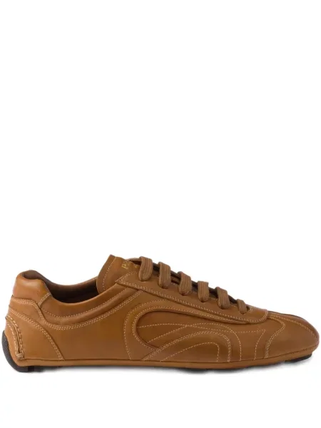 Sneakerși Prada cu șireturi din piele maro