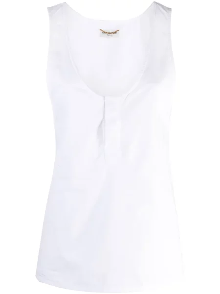 Top Saint Laurent transparente cu guler henley alb