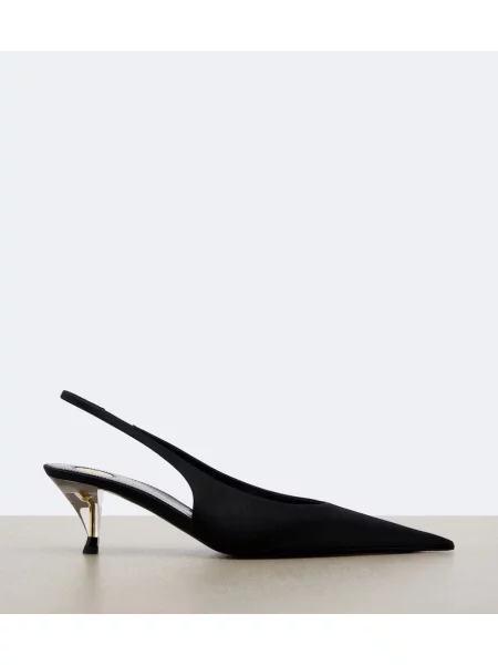 Pantofi cu toc Saint Laurent din satin slingback negru