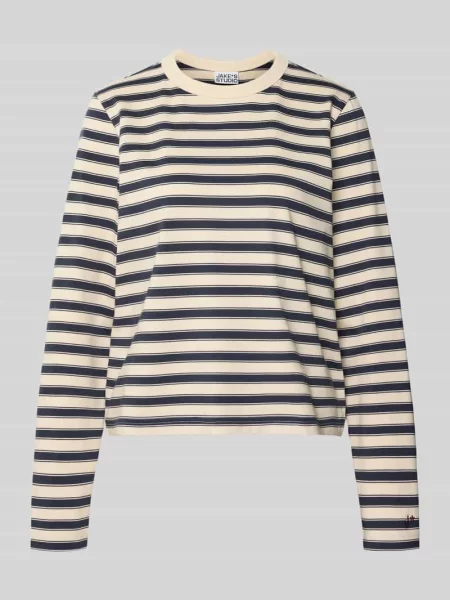 Bluzka z długim rękawem i prążkowanym okrągłym dekoltem Jake*s Studio Woman granatowa