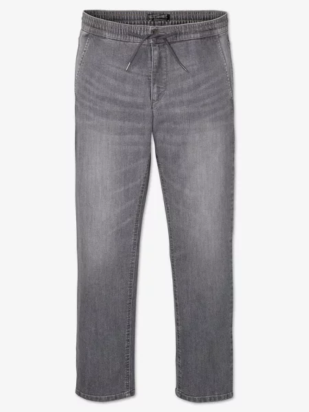 Lekkie jeansy z gumką w talii regular fit straight szare