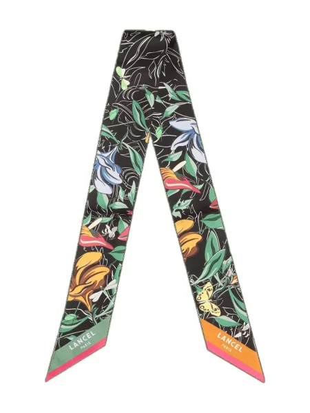 Fular Lancel de mătase cu model floral negru