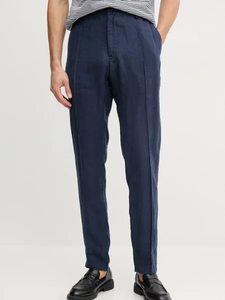 Lanene hlače Emporio Armani mornarsko modra