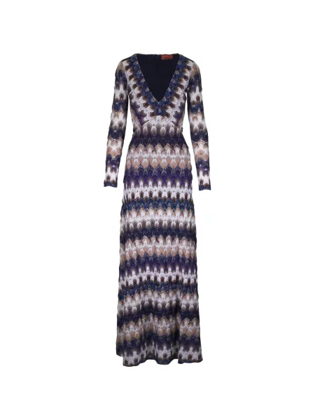 Rochie maxi Missoni tricotate cu decolteu în V albastru