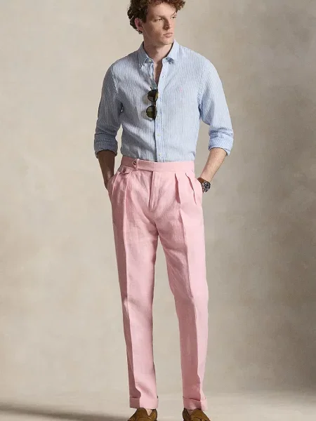 Lněná košile Polo Ralph Lauren modrá