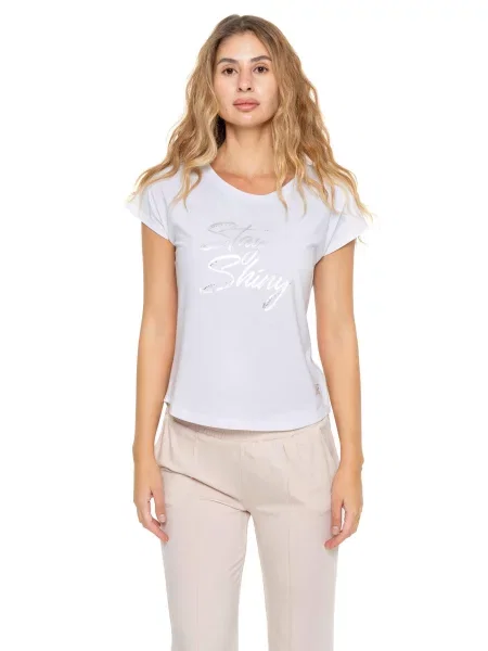Elegancki T-shirt z krótkim rękawem biała