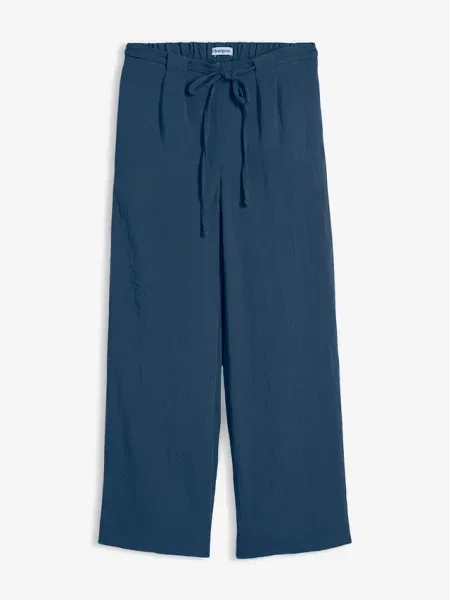 Spodnie culotte z lejącego materiału z domieszką niebieskie
