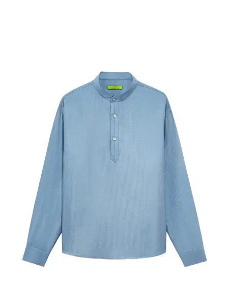 Cămașă Shanghai Tang de mătase cu model herringbone albastru