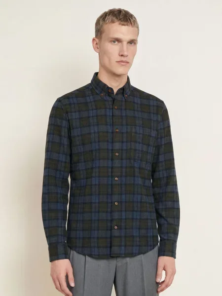 Eton Flanelová Košile Casual Fit / tmavě zelená modrá