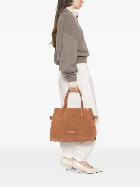 Τσάντα shopper Adrianna Feretti σουέτ καφέ
