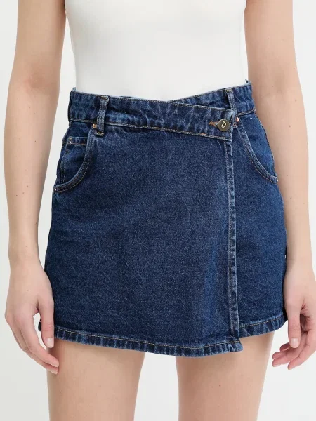 Answear Lab szorty jeansowe granatowy gładkie high waist