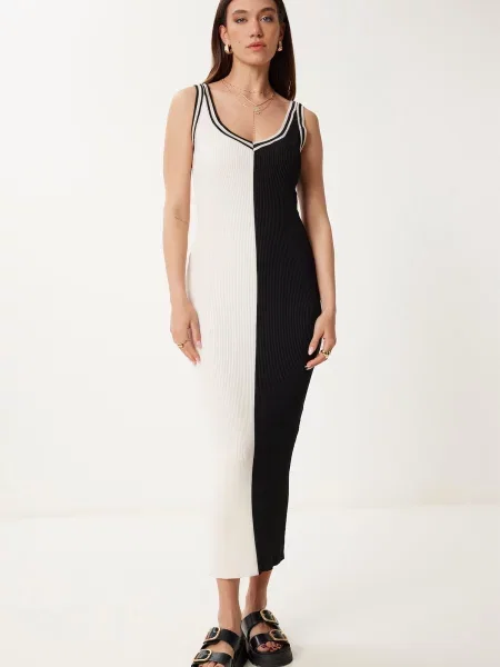 Happiness İstanbul Rochie tricotat negru alb