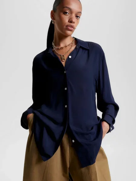 Сорочка Tommy Hilfiger з крепу синя