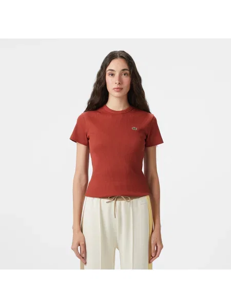 Lacoste T-Shirt Z Okrągłym Dekoltem Slim Fit czerwony