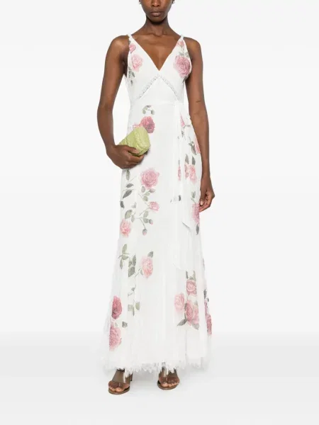 Gėlėtas raštuotas maxi suknele Alice + Olivia balta