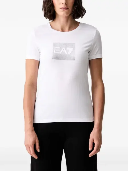 Scurt tricou Ea7 Emporio Armani cu autograf alb