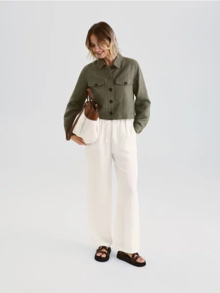 Reserved Широкі лляні штани кремовий 