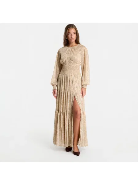 Šaty Michael Kors Ls Smock Maxi Dress Khaki L