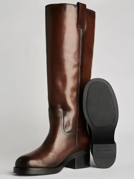 Шкіряні чоботи Karl Lagerfeld BROOKLYN блок злегка утеплені коричневий